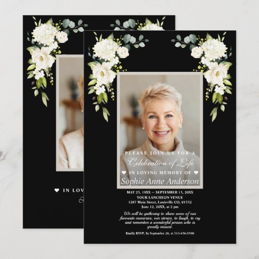 Herdenking van het leven Witte Bloemen Foto Herden Kaart (Voorkant / Achterkant)