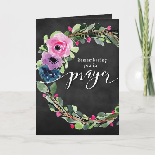 Herdenking van je in Prayer met Floral Wreath Kaart (Voorkant)