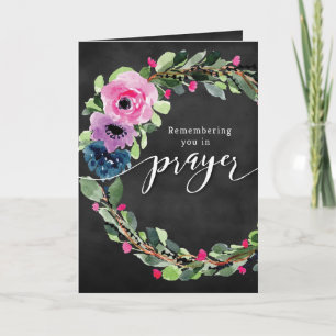 Herdenking van je in Prayer met Floral Wreath Kaart