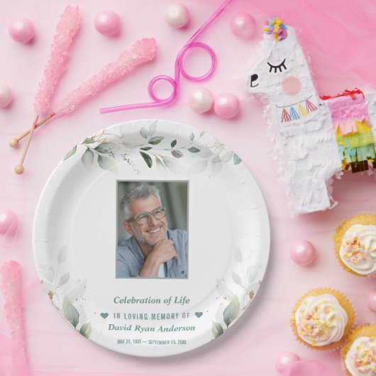 Herdenking van Leven Groene Man Foto Herdenkingsdi Papieren Bordje (Feest)