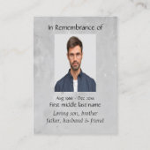 Herdenking van Memorial Keepslag Wolf Mountain Visitekaartje (Achterkant)