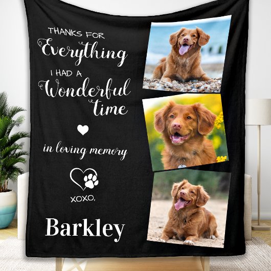 Herdenking van Pet Memorial Dog Custom 3 Foto Fleece Deken
