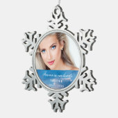 Herdenking voor altijd in ons hart Fotoblauw hemel Tin Sneeuwvlok Ornament (Rechts)