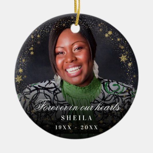 Herdenking voor altijd in ons hart Fotogoudsneeuw Keramisch Ornament (Voorkant)