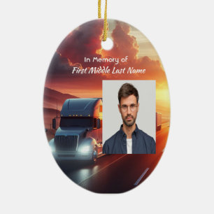 Herdenking vrachtwagen trekker-oplegger keramisch ornament