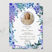 Herdenking Zacht Blauw Bloemen Viering van het Lev Kaart (Voorkant / Achterkant)