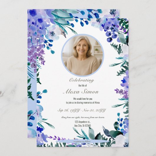 Herdenking Zacht Blauw Bloemen Viering van het Lev Kaart (Voorkant / Achterkant)