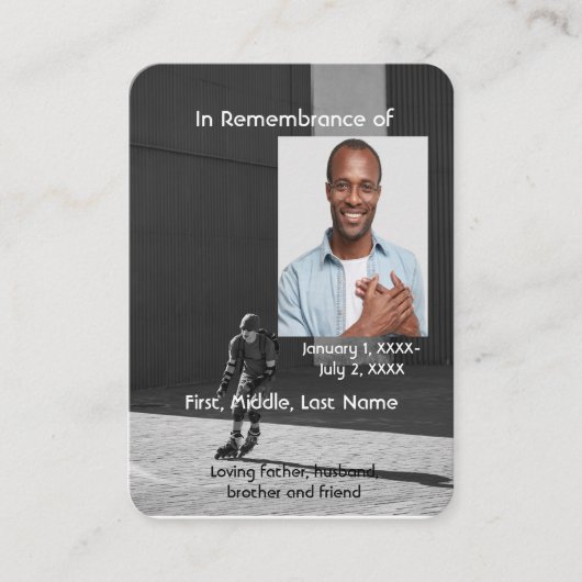 Herdenking Zakkaart Atleet Rollerblade Schaatsen Visitekaartje (Voorkant)