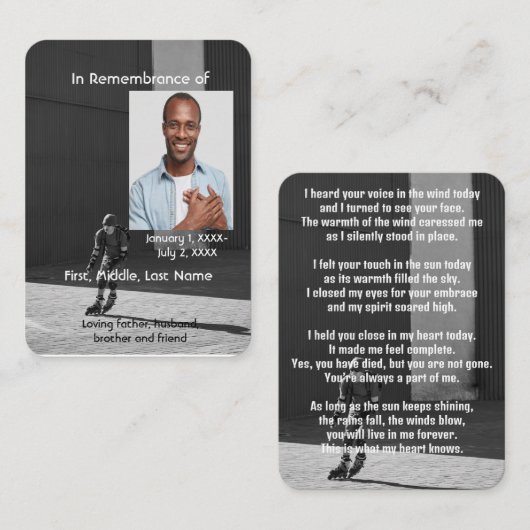 Herdenking Zakkaart Atleet Rollerblade Schaatsen Visitekaartje (Voorkant / Achterkant)