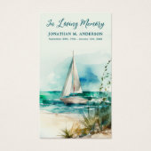 Herdenking Zeilboot Aquarel Rouwkaart Gebedkaart Visitekaartje (Voorkant)