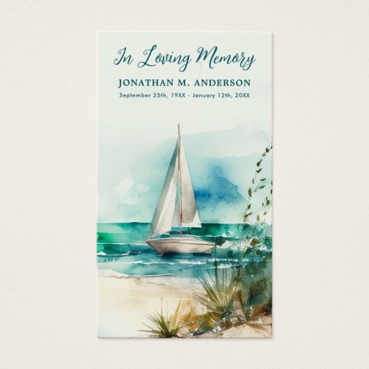 Herdenking Zeilboot Aquarel Rouwkaart Gebedkaart Visitekaartje (Voorkant)