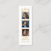 Herdenkings- 3 foto gouden rouwgebed bladwijzer mini visitekaartje (Voorkant)