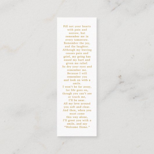 Herdenkings- 3 foto gouden rouwgebed bladwijzer mini visitekaartje (Achterkant)