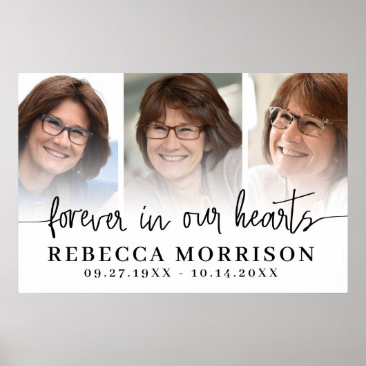 Herdenkings 3 foto's Script Voor altijd in onze ha Poster (Voorkant)