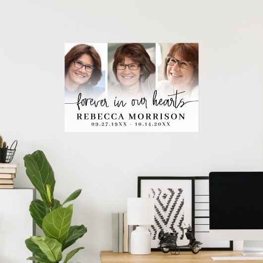 Herdenkings 3 foto's Script Voor altijd in onze ha Poster (Thuiskantoor)