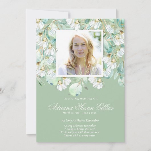 Herdenkings Eucalyptus Foto Uitvaart Dankkaart (Voorkant)