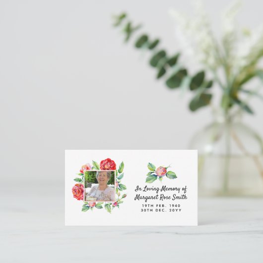 Herdenkings FOTO Rouw Kaarten Rozen Verlies Herinn Visitekaartje (Staand voorkant)
