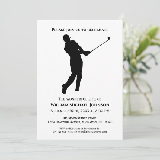 Herdenkings Funeral Golfspeler Zwart en Wit Kaart (Staand voorkant)