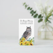 Herdenkings- rouwkaart Uil Zonnebloem Bloemstuk Contactkaartje (Staand voorkant)