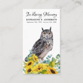 Herdenkings- rouwkaart Uil Zonnebloem Bloemstuk Contactkaartje (Voorkant)