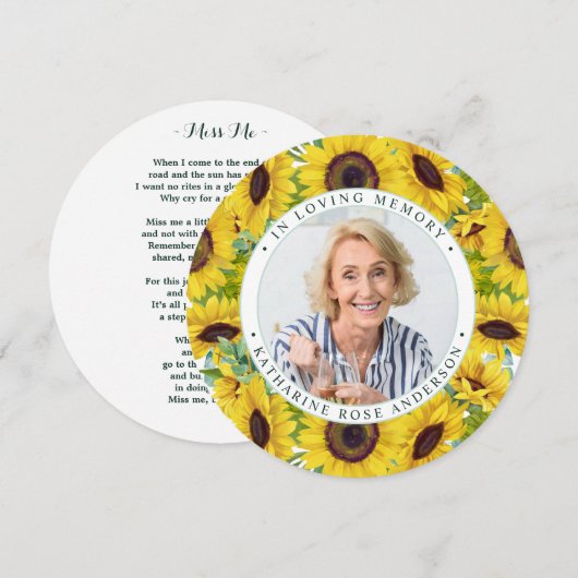 Herdenkings- rouwkaart Zonnebloem bloemstuk Feestdagenkaart (Voorkant / Achterkant)