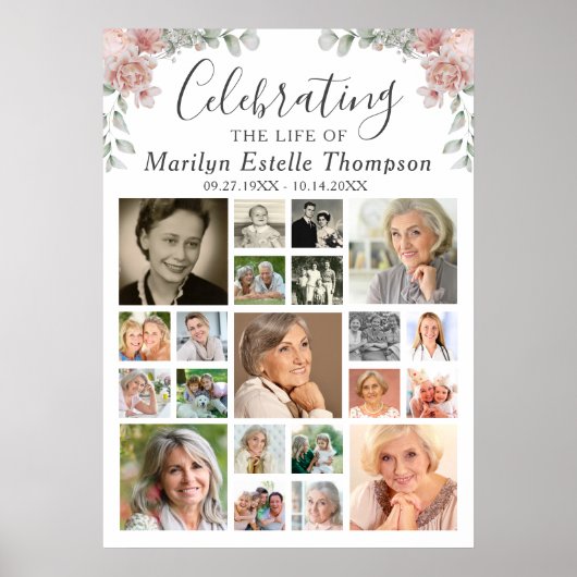 Herdenkingsbloemen Leven Vieren 21 Fotocollage Poster (Voorkant)