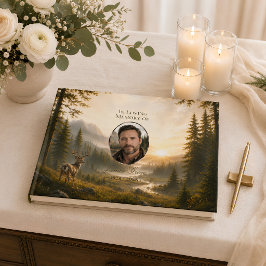 Herdenkingsboek voor man met herten in bergwoud gastenboek