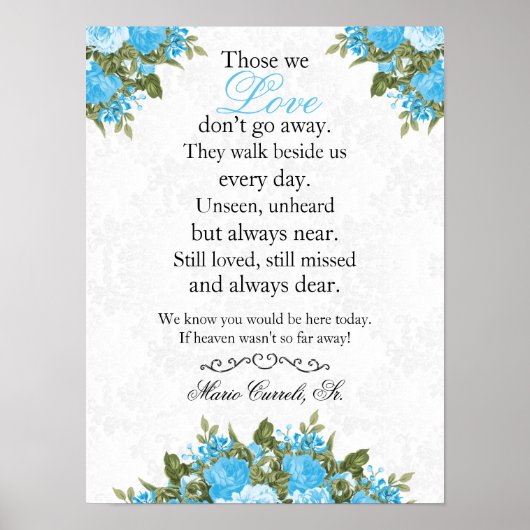 Herdenkingsbord - Baby Blauwe Bloemen Poster (Voorkant)