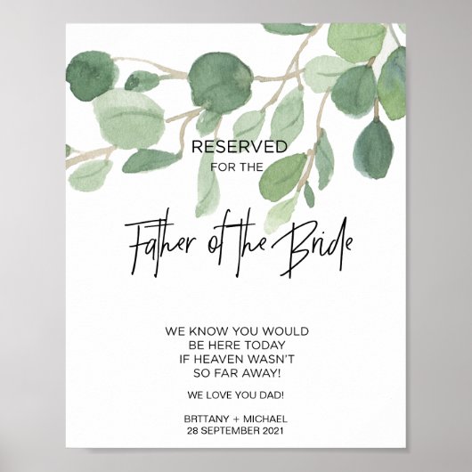 Herdenkingsbord voor de vader van de bruid bij huw poster (Voorkant)