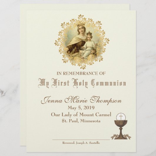 Herdenkingscertificaat katholieke Heilige Communie (Voorkant / Achterkant)