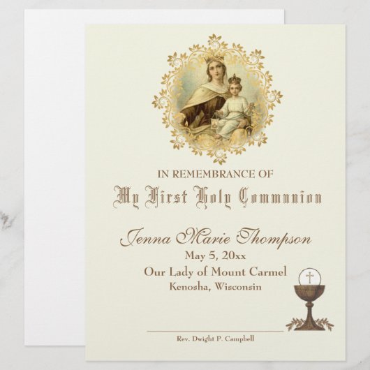 Herdenkingscertificaat katholieke Heilige Communie (Voorkant / Achterkant)