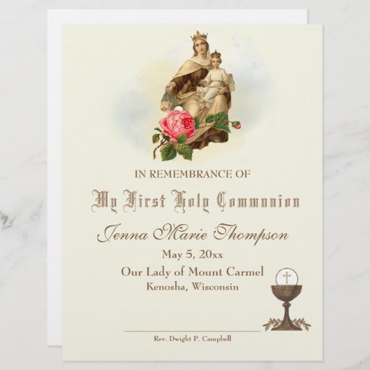 Herdenkingscertificaat katholieke Heilige Communie (Voorkant / Achterkant)