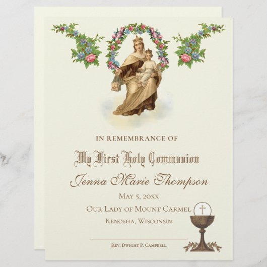 Herdenkingscertificaat katholieke Heilige Communie (Voorkant / Achterkant)