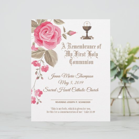 Herdenkingscertificaat voor meisjes eerste Heilige (Staand voorkant)