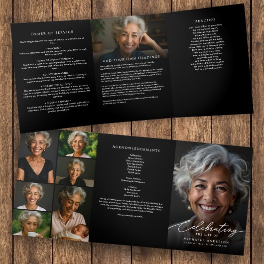 Herdenkingscollage met foto's Funeral Drieluik Programma