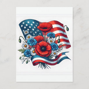 Herdenkingsdag Amerikaanse Vlag Boeket Bloemen Kla Briefkaart