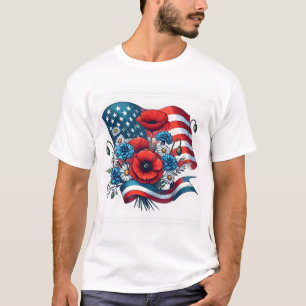 Herdenkingsdag Amerikaanse Vlag Boeket Bloemen Kla T-shirt