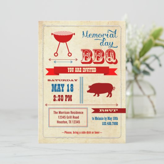  herdenkingsdag BBQ Uitnodiging (Staand voorkant)