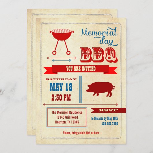  herdenkingsdag BBQ Uitnodiging (Voorkant / Achterkant)