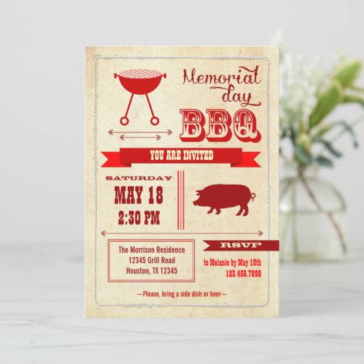  herdenkingsdag BBQ Uitnodiging (Staand voorkant)