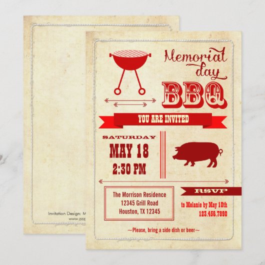  herdenkingsdag BBQ Uitnodiging (Voorkant / Achterkant)