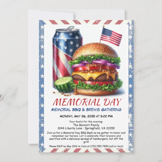 Herdenkingsdag BBQ-uitnodiging – Patriottische ach Kaart (Voorkant)