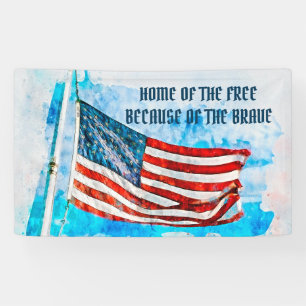 Herdenkingsdag Blauw Waterverf Amerika Vlag Spandoek