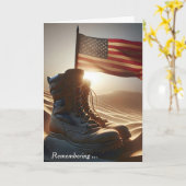 Herdenkingsdag Combatlaarzen en Vlag in Woestijnza Kaart (Gele Bloem)