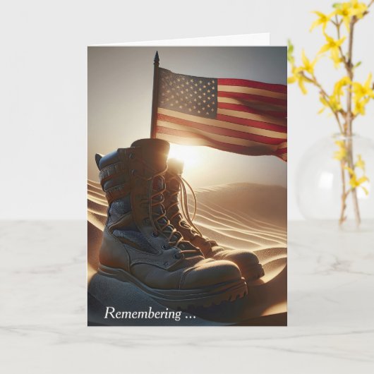 Herdenkingsdag Combatlaarzen en Vlag in Woestijnza Kaart (Gele Bloem)