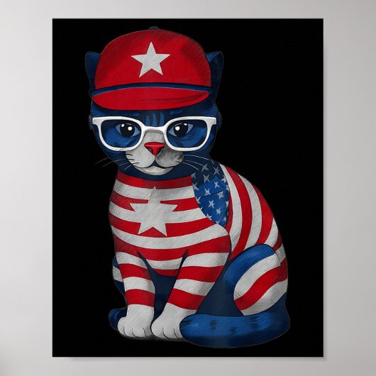 Herdenkingsdag Kat, Gelukkige 4e Juli Patriottisch Poster (Voorkant)