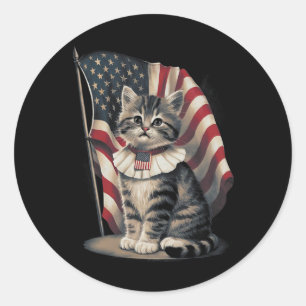 Herdenkingsdag Kat Grappig Kitten 4 juli Patrioti Ronde Sticker