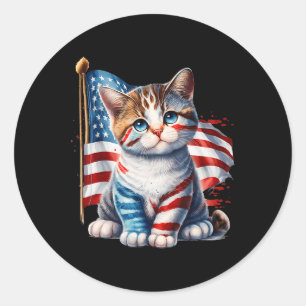 Herdenkingsdag Kat Grappig Kitten 4 juli Patrioti Ronde Sticker