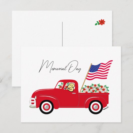 Herdenkingsdag met gele Labrador en rode vrachtwag Briefkaart (Voorkant / Achterkant)