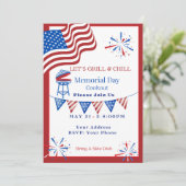 Herdenkingsdag Rood, Wit & Blauw Cookout Uitnodigi Kaart (Staand voorkant)